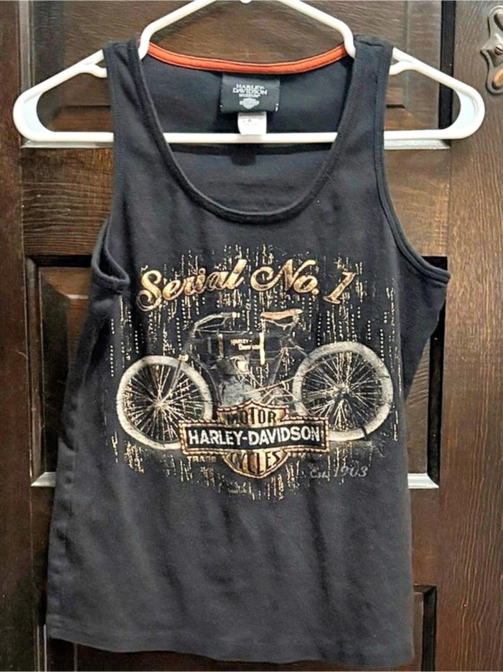 (183) Harley-Davidson Museum Serial No. 1 Tank Top Black & Orange Large